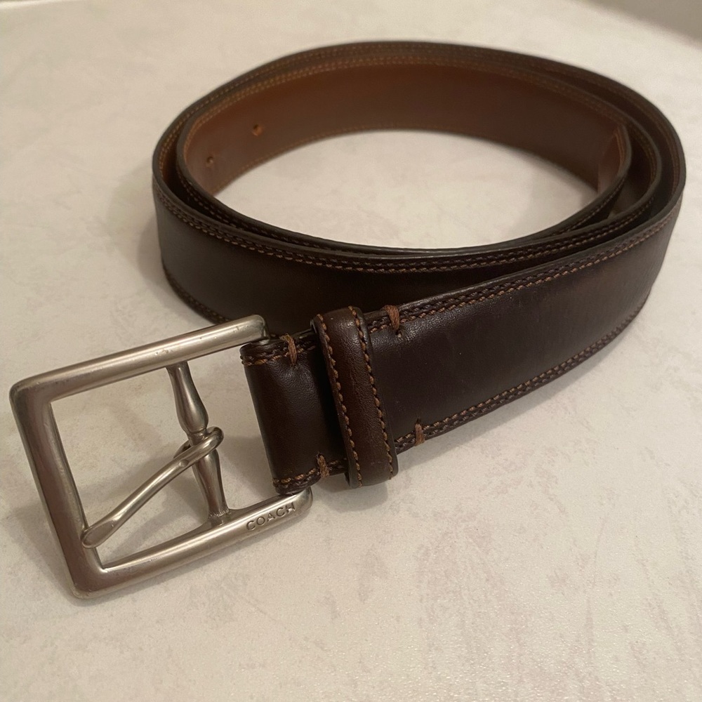 Coach Brown Leather Belt with Silver Buckle